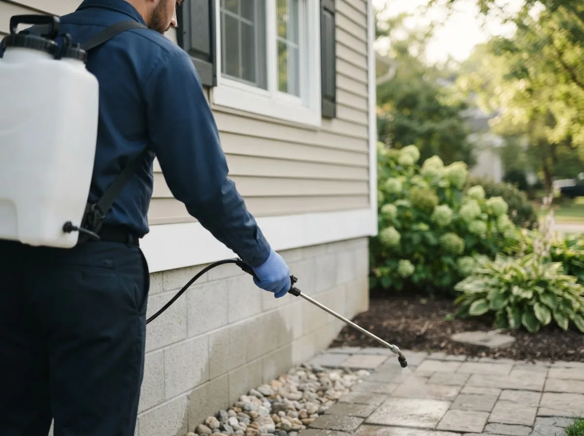 Pest control technician inspecting a home in Mcdermott, OH